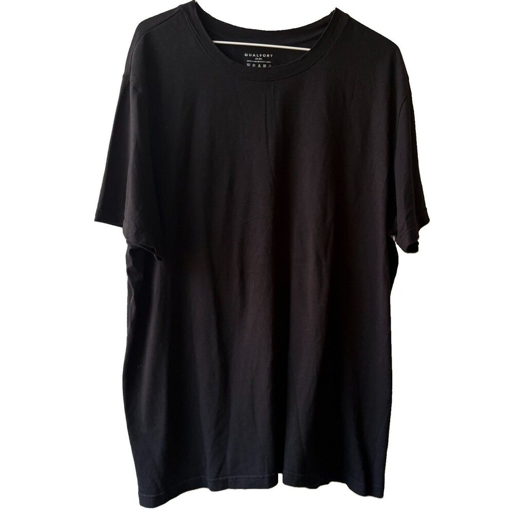 Qualfort Men's Black Crew Neck Short Sleeve Viscose Cotton Knit T-Shirt 2XL